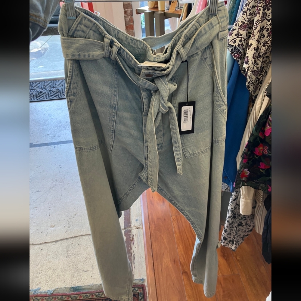 Light Wash R13 Denim Belted Vented Tie-Waist Utility Jeans - Picture 2 of 7